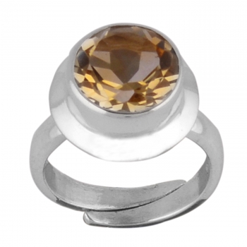 Adjustable band round yellow citrine gemstone silver ring